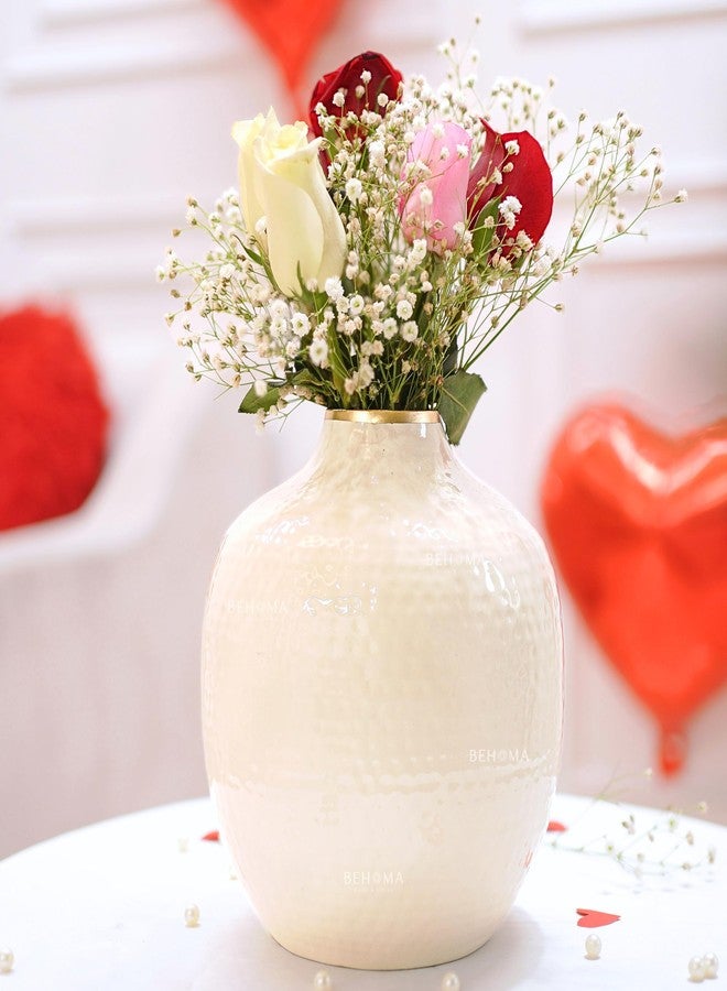 BEHOMA Metal Hammered Bud Shape Vase for Home Decor Decoratives for Indoor Outdoor Living Room Balcony | Best Gift for Birthday Anniversary Festival | White 1 Large Pcs, Modern - Image 1